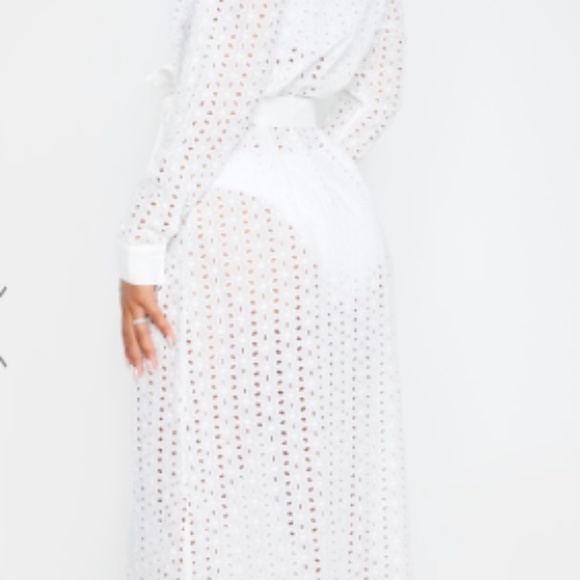 White Broderie Tie Waist Beach Dress - Picture 5 of 8